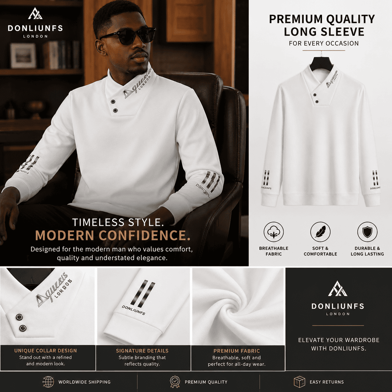 đ¤ Menâs Premium White Sweatshirtâ¨