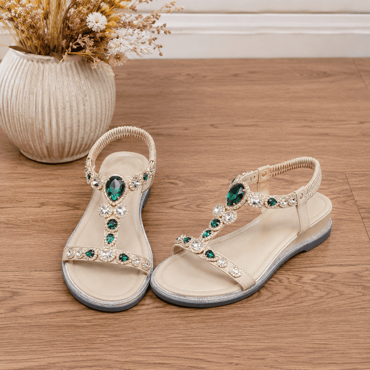 👡 Women's Korean Style Rhinestone Wedge Sandals ✨💎