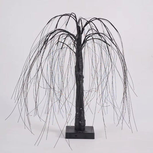 4’ Pre-Lit Halloween Black Willow Artificial Fall Tree with 120 Orange & Purple LED Lights