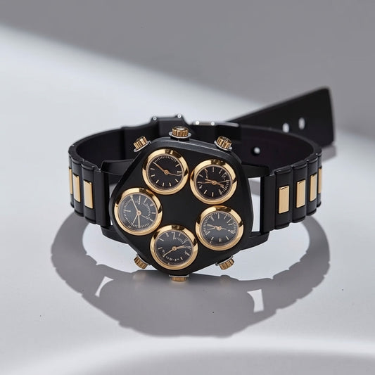 Men's Multi-Time Zone Watch, Black & Gold Design Italianne 2026⌚