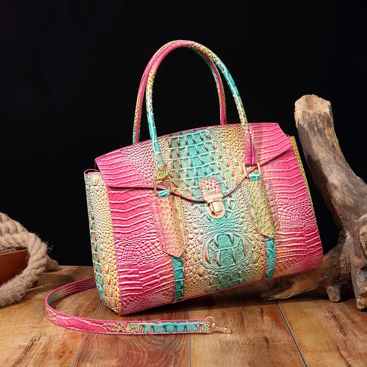 Sac bandoulière pour femme avec poignée et motif crocodile en relief - 3 pièces/lot