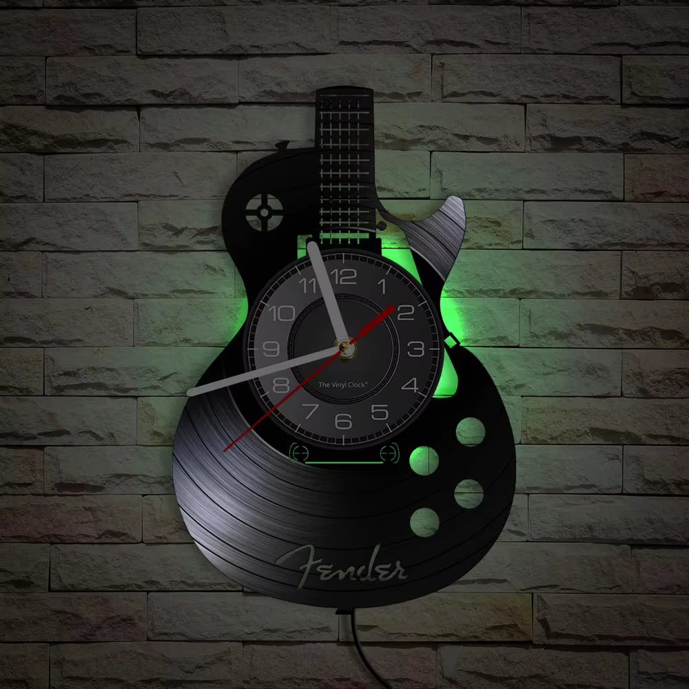 🎸 2026 LED Guitar Vinyl Wall Clock – Silent Quartz Music Decor-2026🌈
