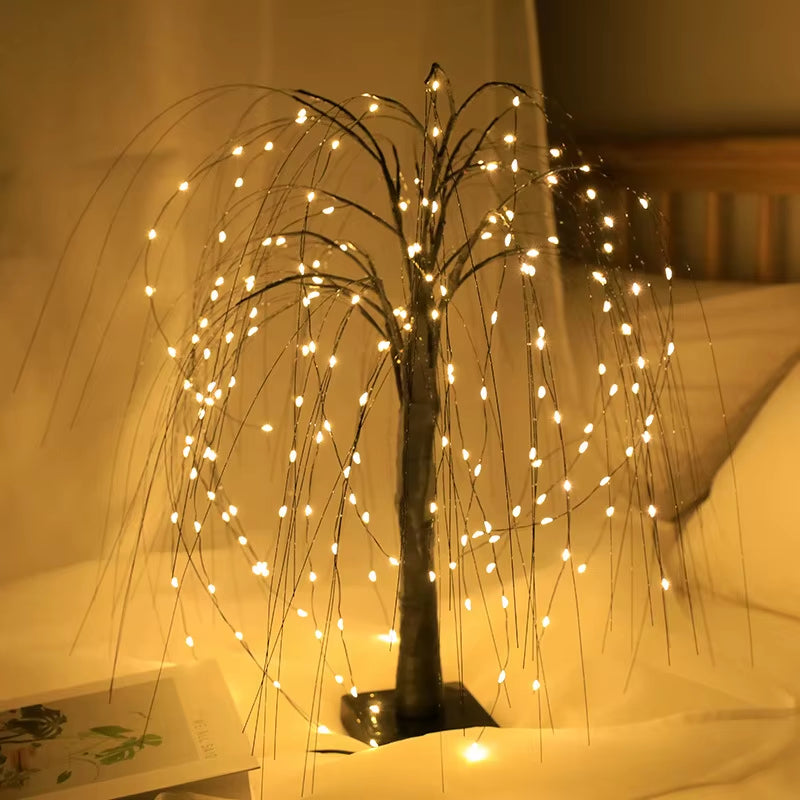 4’ Pre-Lit Halloween Black Willow Artificial Fall Tree with 120 Orange & Purple LED Lights