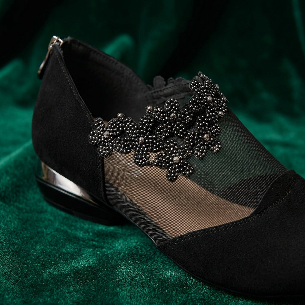 Veluna – Women's Beaded Lace Mesh Wedge Shoes 💕
