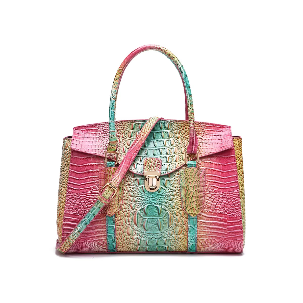 Sac bandoulière pour femme avec poignée et motif crocodile en relief - 3 pièces/lot