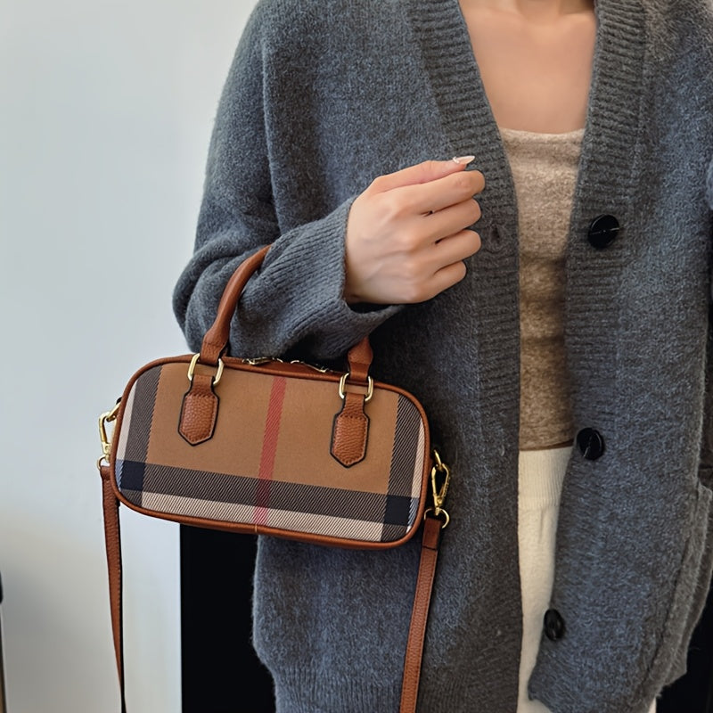 New Canvas Plaid Genuine Leather Women's 2026