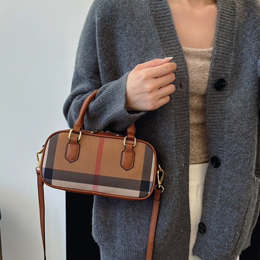 New Canvas Plaid Genuine Leather Women's 2026