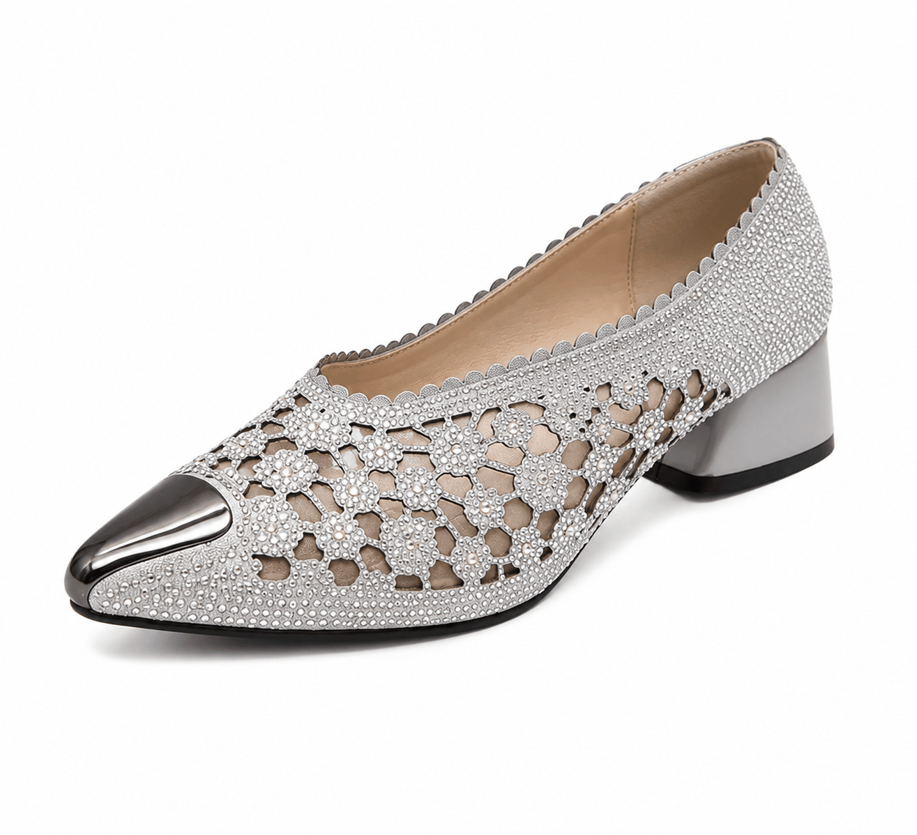 Women’s Beige Beaded Lace Mesh Wedge Shoes 🤎✨ 💕
