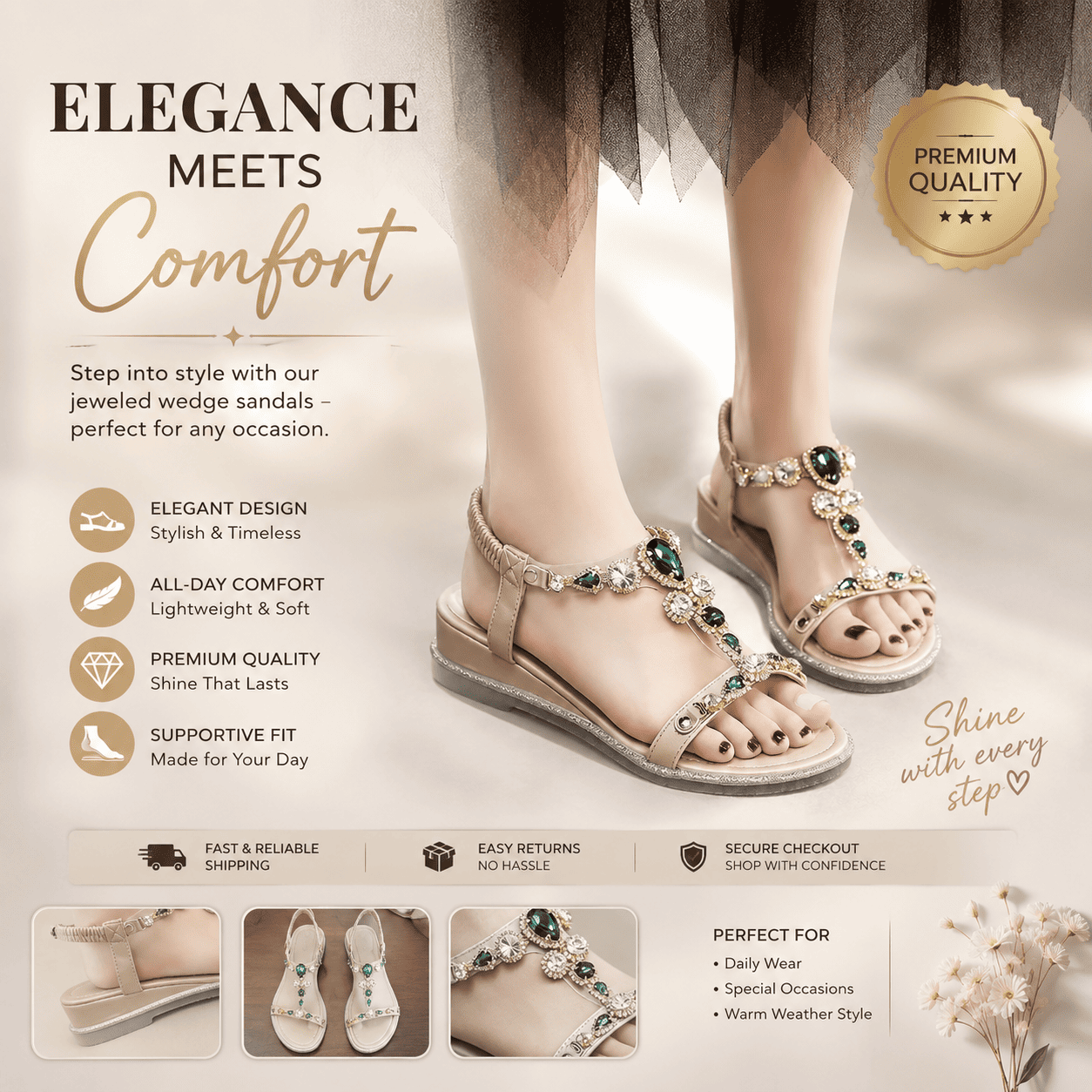 👡 Women's Korean Style Rhinestone Wedge Sandals ✨💎