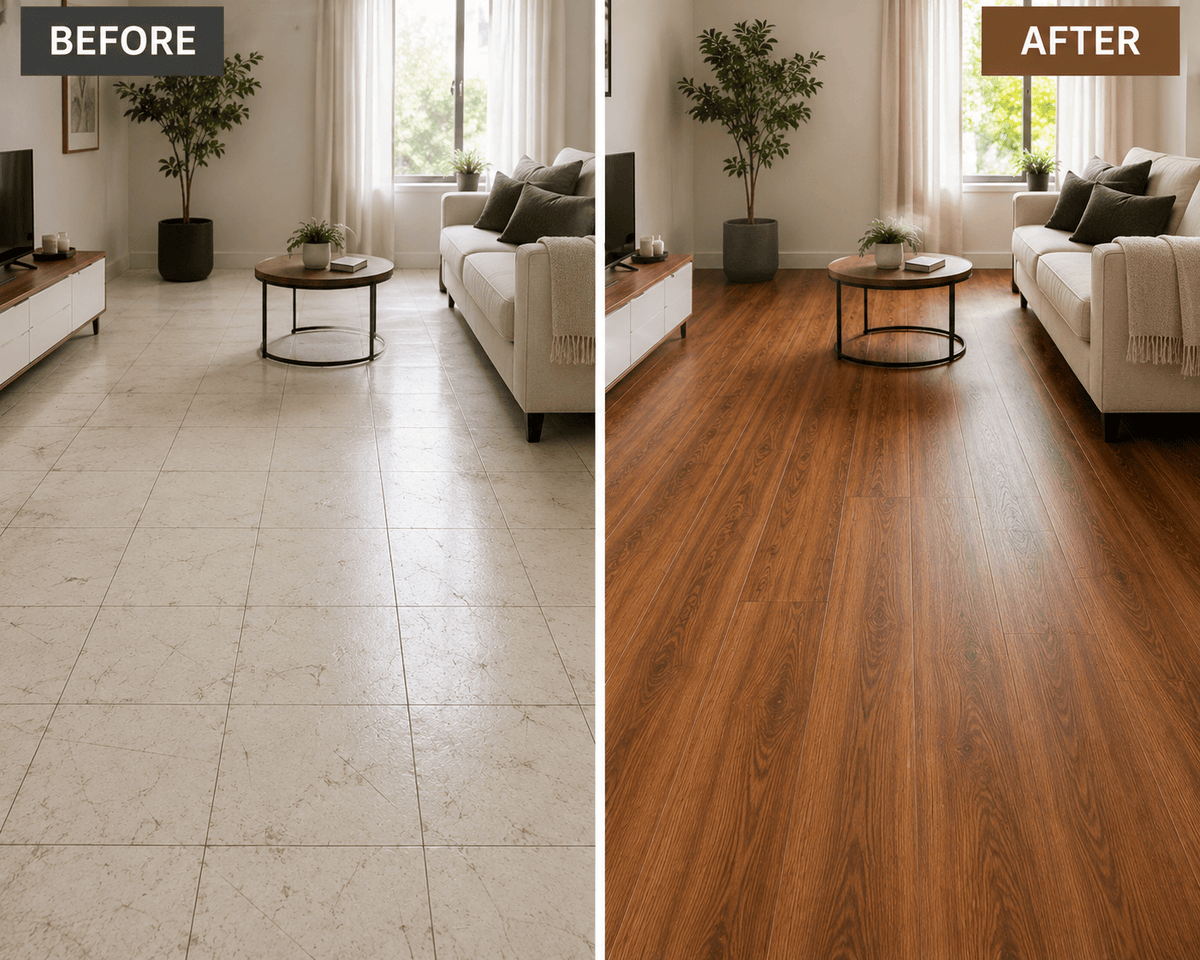 ✨ 6-Roll Pack Premium Waterproof Self-Adhesive Wood Grain Floor Stickers – Easy DIY PVC Flooring for Home Renovation
