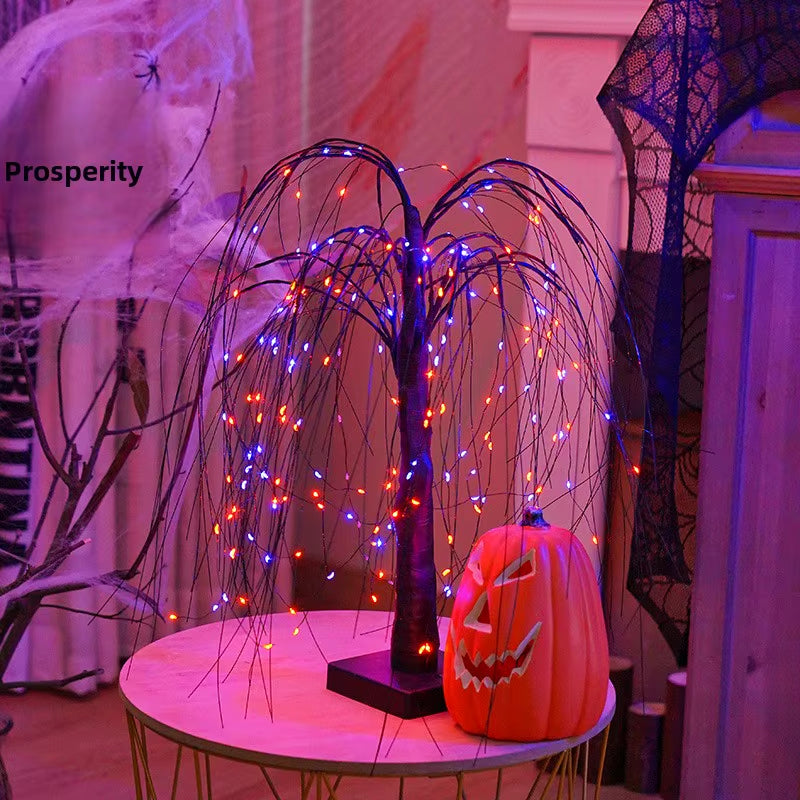 4’ Pre-Lit Halloween Black Willow Artificial Fall Tree with 120 Orange & Purple LED Lights