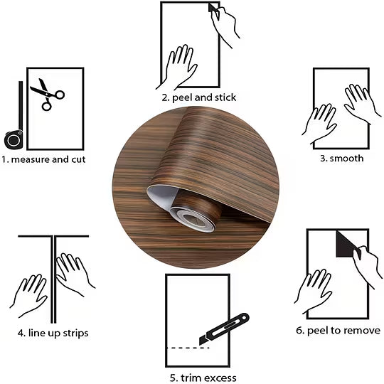 (10-Roll )PackWaterproof Self-Adhesive Wood-Grain Floor Stickers — PVC Faux Wood Wallpaper for Kitchen, Bedroom, Living Room, and Bathroom Renovation & Repair