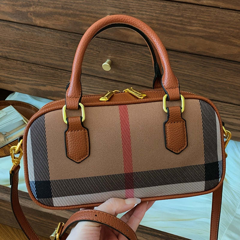 New Canvas Plaid Genuine Leather Women's 2026