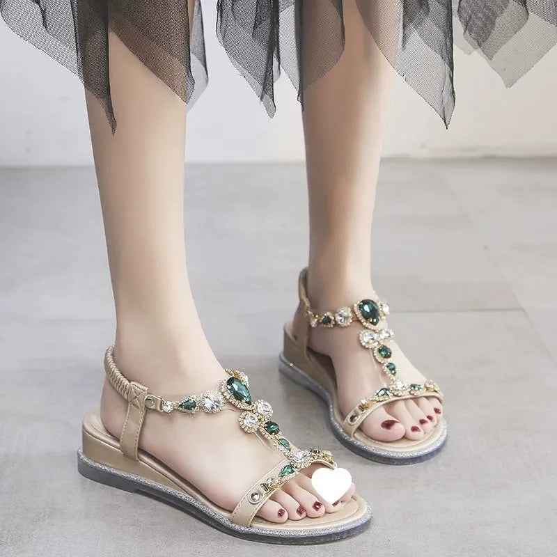 👡 Women's Korean Style Rhinestone Wedge Sandals ✨💎