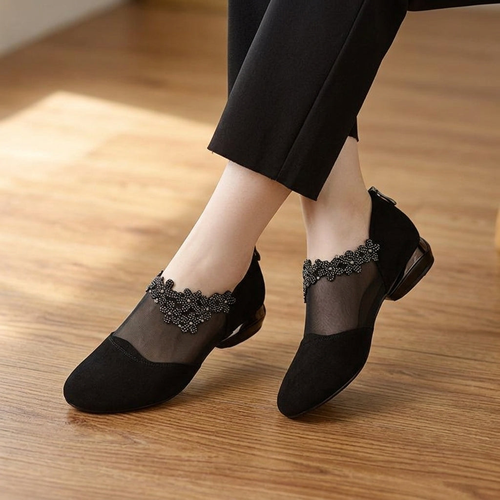 Veluna – Women's Beaded Lace Mesh Wedge Shoes 💕