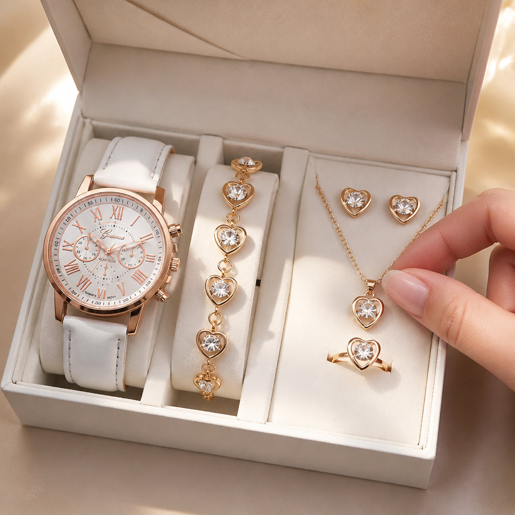 Fivella – Heart Dial 5-Piece Watch & Jewelry Set 2026 💕